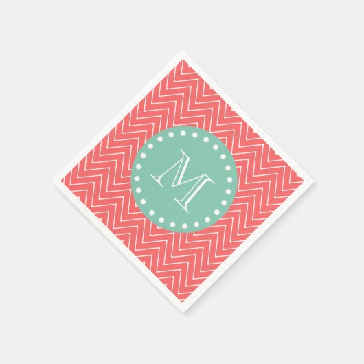 Coral Chevron Pattern | Munt Green Monogram Servetten (Hoek)