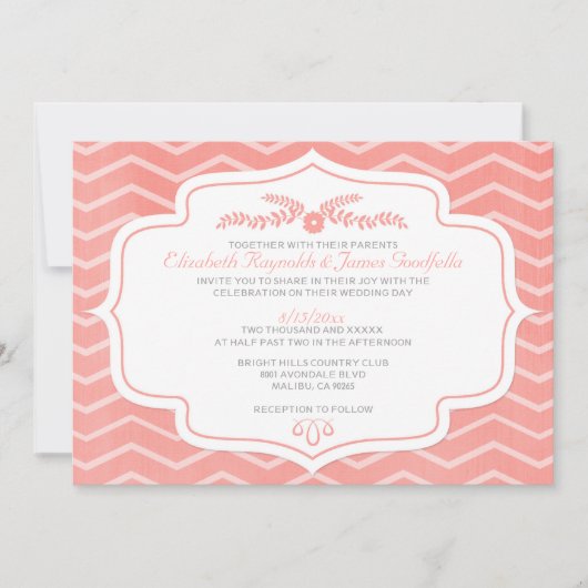 Coral Chevron Wedding Invitations Kaart (Voorkant)