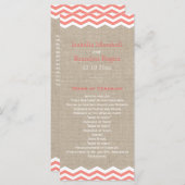Coral Chevrons op Burlap Wedding Program Programma (Voorkant / Achterkant)