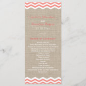 Coral Chevrons sur Burlap Wedding Programme (Devant)