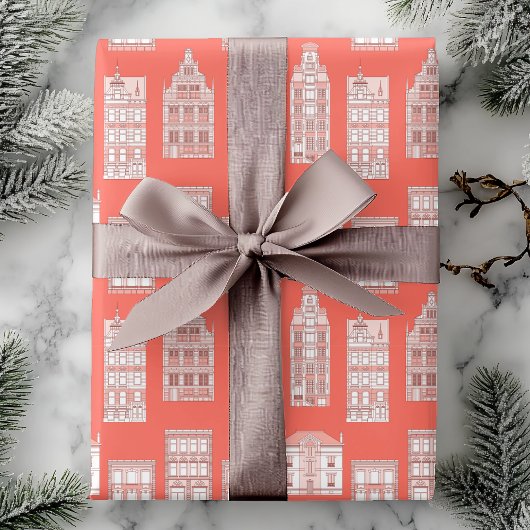 Coral City House Pattern Cadeaupapier