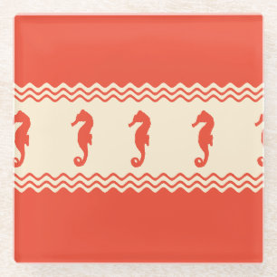 Coral Coastal Seahorses Stripes Glazen Onderzetter
