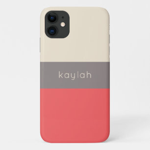 Coral Color Block Pattern met elke naam iPhone 11 Hoesje