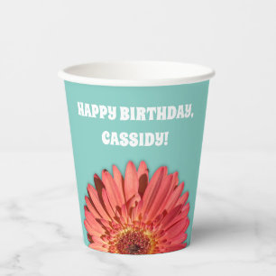 Coral Colored Gerbera Daisy Photo Mint Green Papieren Bekers