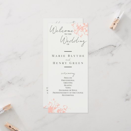Coral & Crème Filigree Élégant programme de mariag (Devant/Arrière en situation)