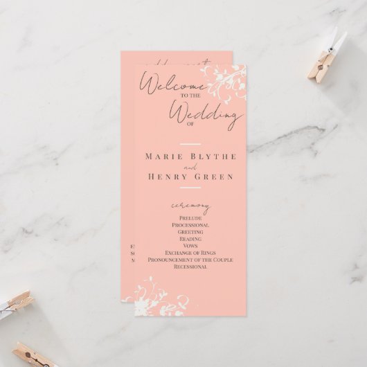 Coral & Crème Filigree Élégant programme de mariag (Devant/Arrière en situation)