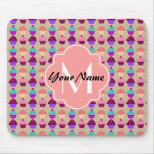 Coral Cupcake, persoonlijke naam, aangepast monogr Muismat