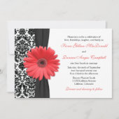 Coral Daisy Black White Mariage damassé Invitation (Devant)