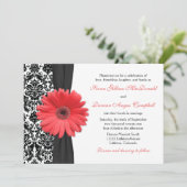 Coral Daisy Black White Mariage damassé Invitation (Debout devant)