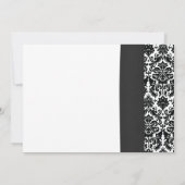 Coral Daisy Black White Mariage damassé Invitation (Dos)
