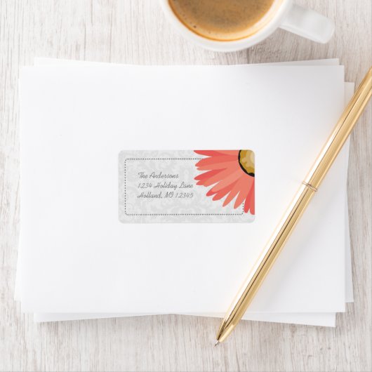 Coral Daisy Damask Retourner l'adresse Étiquettes (En situation)