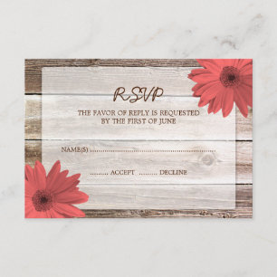 Coral Daisy Grange Wood Wedding Carte de réponse R