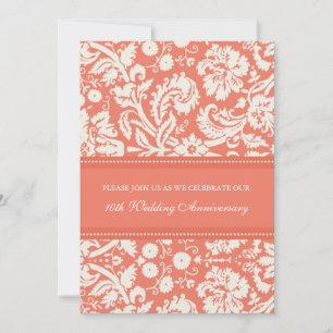 Coral Damask 10th Anniversary Verjaardagsuitnodigi Kaart