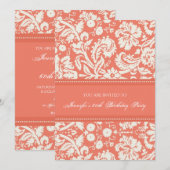 Coral Damask 60e Birthday Party Kaart (Voorkant / Achterkant)