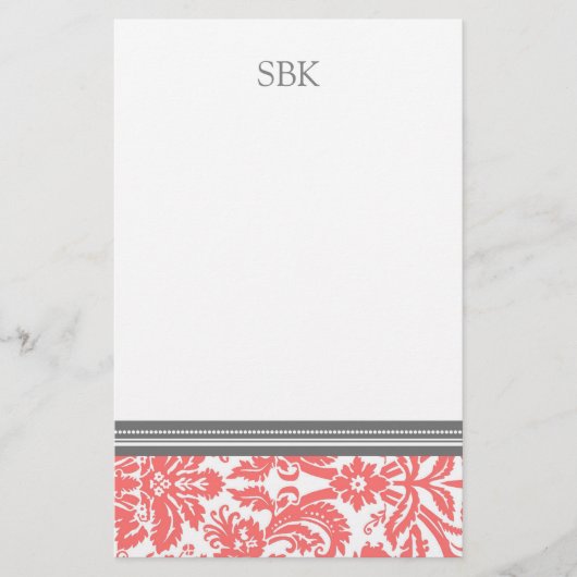Coral Damask aangepaste monogram Briefpapier (Voorkant)