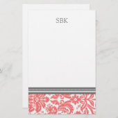 Coral Damask aangepaste monogram Briefpapier (Voorkant / Achterkant)
