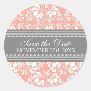 Coral Damask Bewaar de Date Envelope Seal Ronde Sticker