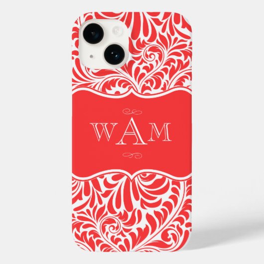Coral Damask Custom Monogrammen Monogrammen Hoesje (Achterkant)