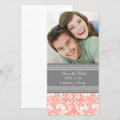 Coral Damask Enregistrer la date Mariage Cartes ph (Devant / Derrière)