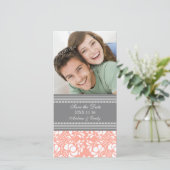 Coral Damask Enregistrer la date Mariage Cartes ph (Debout devant)
