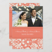 Coral Damask-fotokaarten voor aankondiging van de  (Voorkant / Achterkant)