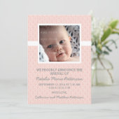 Coral Damask Frame Photo Baby Faire-part (Debout devant)