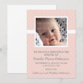 Coral Damask Frame Photo Baby Faire-part (Devant / Derrière)