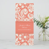 Coral Damask Juste Marié Cartes Faire-part (Debout devant)