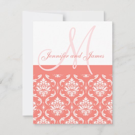 Coral Damask Monogram Namen RSVP Reply Cards (Voorkant)