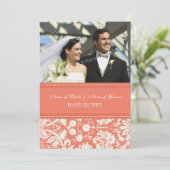Coral Damask Photo Elopement Cartes Faire-part (Debout devant)