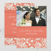 Coral Damask Photo Elopement Cartes Faire-part (Devant / Derrière)