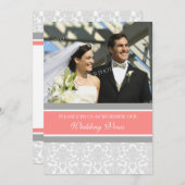 Coral Damask Photo Invitations Renouvellement de V (Devant / Derrière)