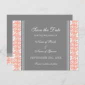 Coral Damask Save the Date Wedding Briefkaarten (Voorkant / Achterkant)