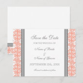Coral Damask Save the Date Wedding Briefkaarten (Voorkant / Achterkant)