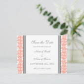 Coral Damask Save the Date Wedding Briefkaarten (Staand voorkant)