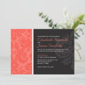 Coral Damask Wedding Invitations Kaart (Staand voorkant)