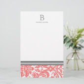 Coral Damask Wedding Monogram Stationery Briefpapier (Staand voorkant)