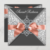 Coral Diamond Sweet 16 Anniversaire Invitations (Devant / Derrière)