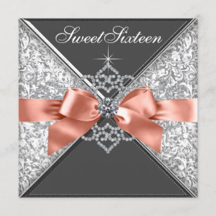 Coral Diamond Sweet 16 Anniversaire Invitations