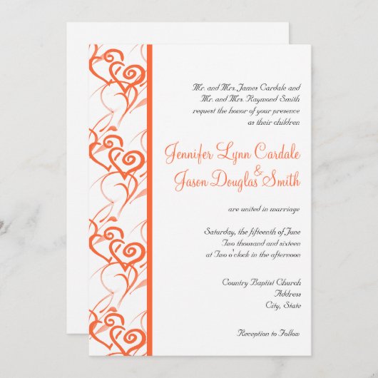 Coral Double Hearts Frappe Les Invitations De Mari (Devant / Derrière)