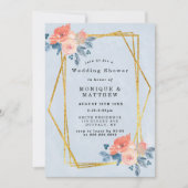 Coral Dusty Blue Gold Floral Wedding Shower (Voorkant)