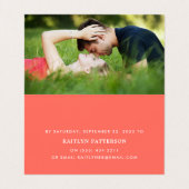 Coral, eenvoudig script en foto-RSVP-kaart Visitekaartjes (Binnenkant ongevouwen)