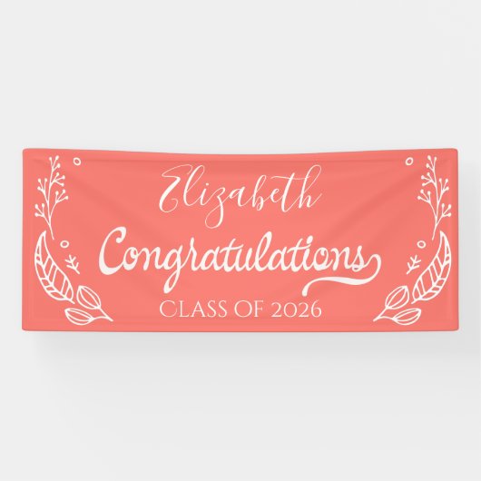 Coral Elegant Chic Afstuderen Class of 2019 Spandoek (Horizontaal)