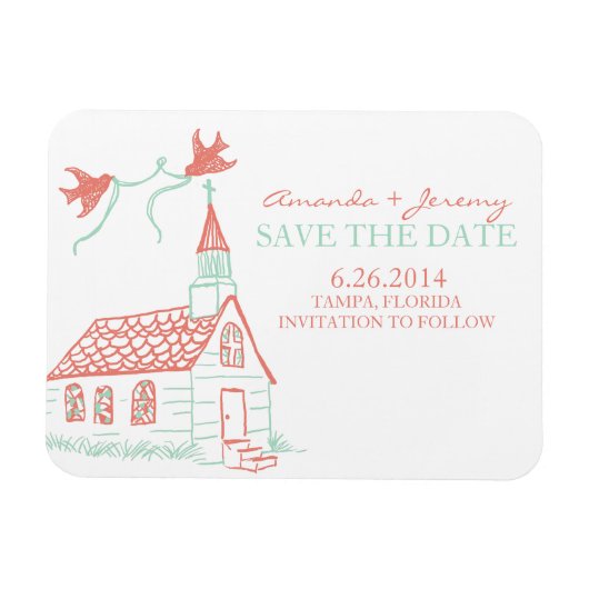 Coral en Mint Chapel Wedding sparen de Datum Magneet (Horizontaal)