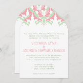 Coral en Mint Damask Wedding Invitation Kaart (Voorkant / Achterkant)