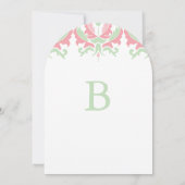 Coral en Mint Damask Wedding Invitation Kaart (Achterkant)