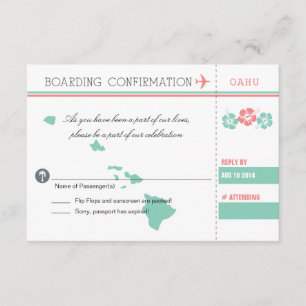 Coral en Mint OAHU Wedding RSVP Boarding Pass