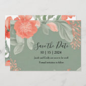 Coral en Salie - Romantische Save the Date Kaart (Voorkant / Achterkant)