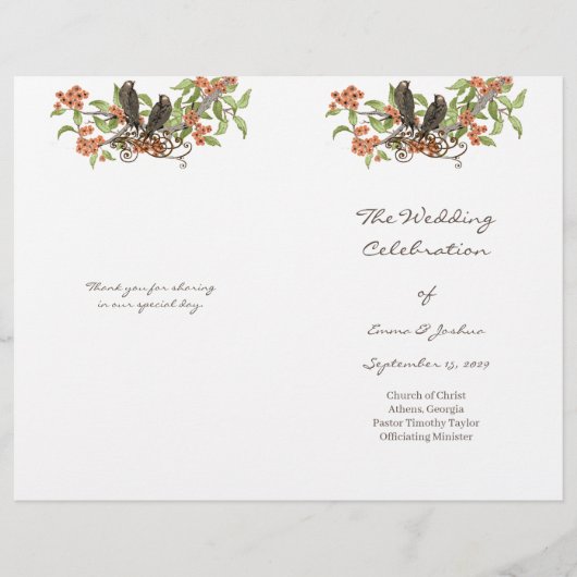 Coral Enchanted Forest TriFold Wedding Programme (Voorkant)