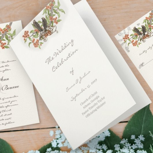 Coral Enchanted Forest TriFold Wedding Programme